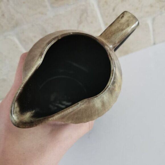 Vintage Brown Drip Glaze Pitcher, Creamer Vase Ribbed Pottery MCM 6.5" Tall - Picture 5 of 7